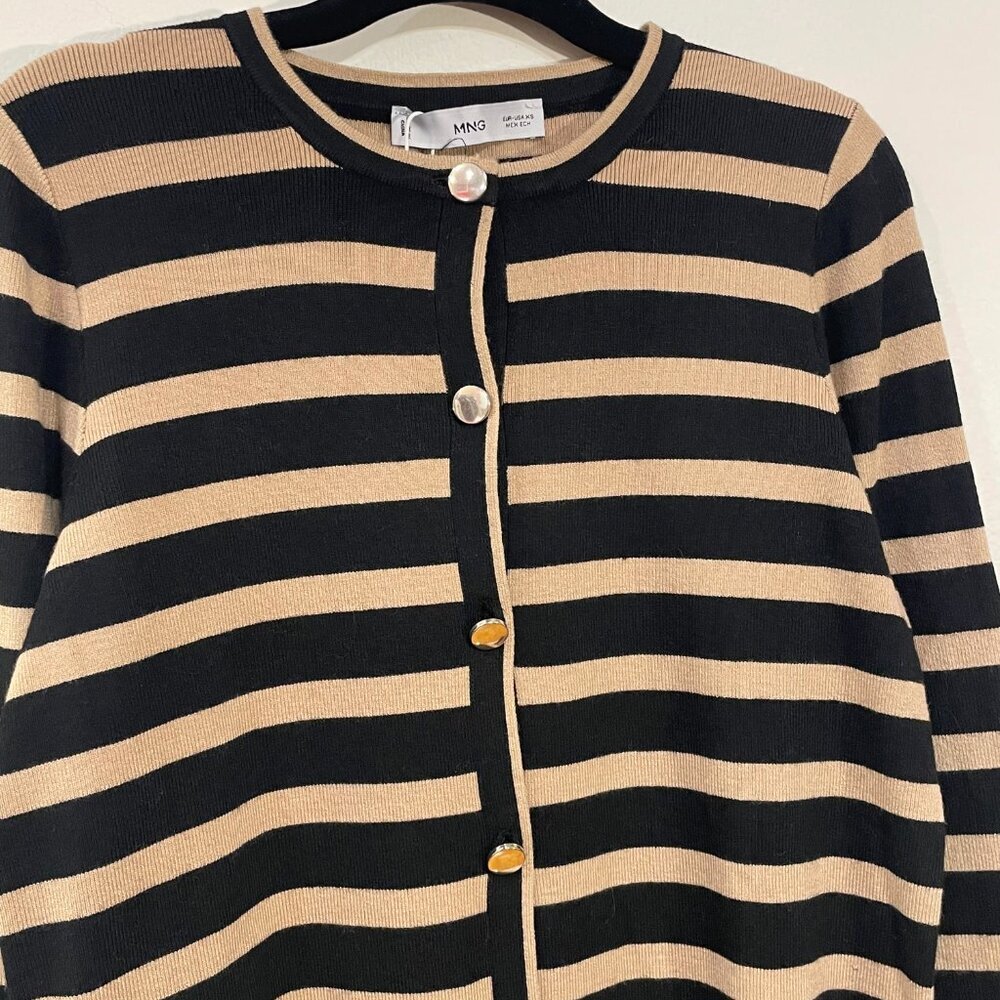 New Mango Set Striped Cardigan & Tank Top Set Black Camel XS - Picture 7 of 11